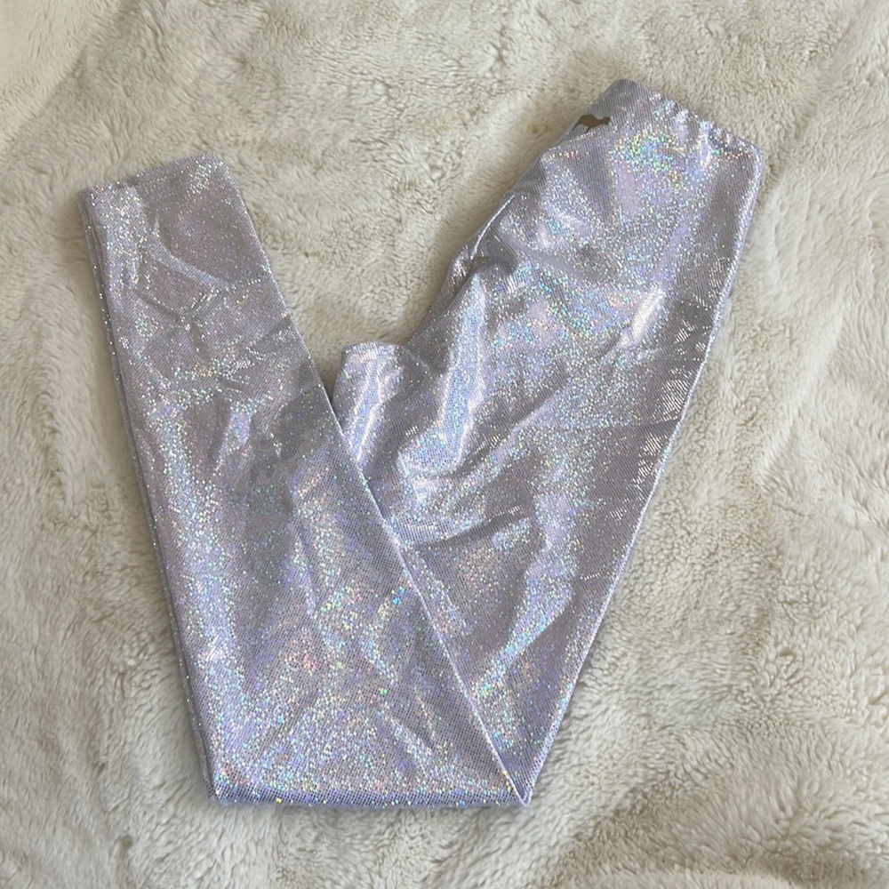 Goldsheep Shimmer Sparkle Leggings, Silver, full length, small, new without tags